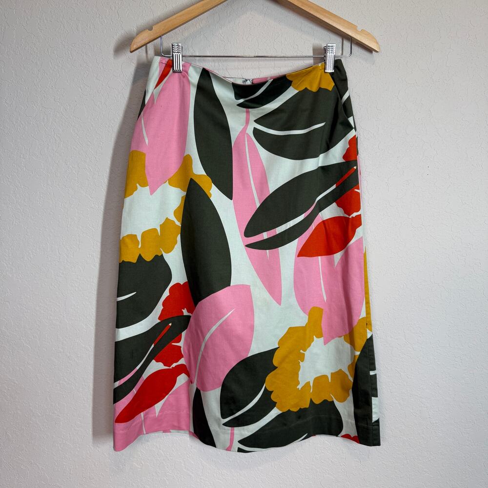Women's Boden A-Line Pink Green Botanical Tropical Print‎ Skirt Size 4P
